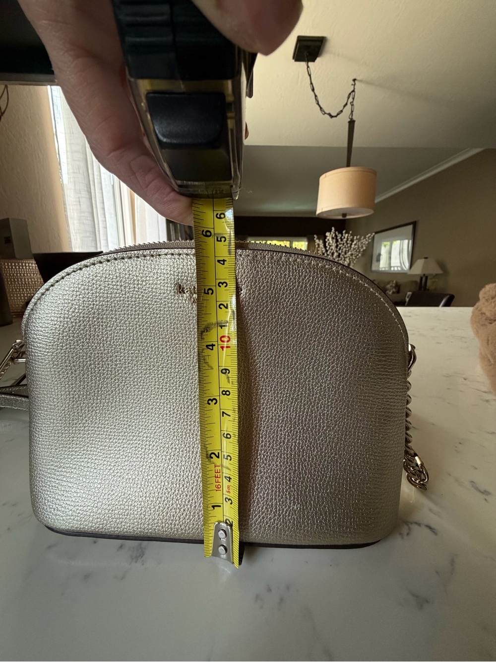 kate spade gold pebbled leather crossbody with chain strap - Picture 8 of 9